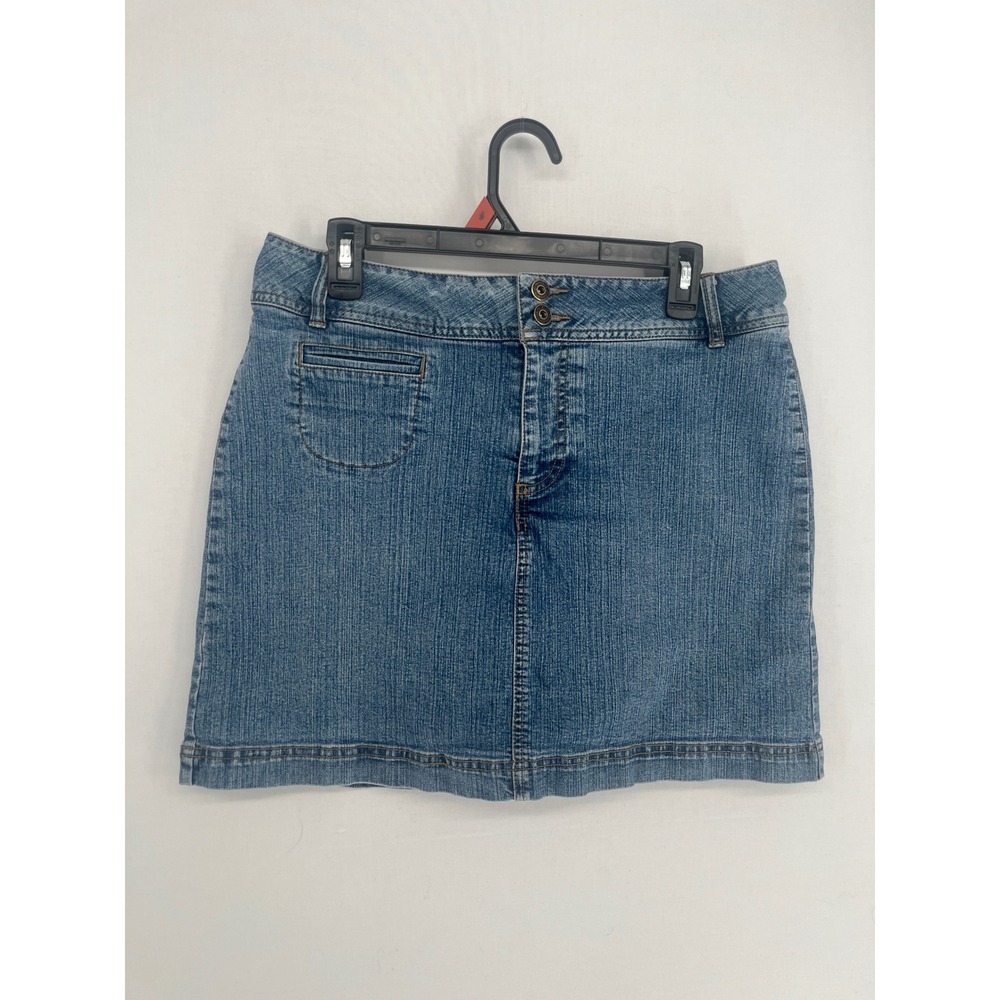 St. Johns Bay Stretch Denim Skort Womens Size 12 Blue Jean Mini Skirt Shorts